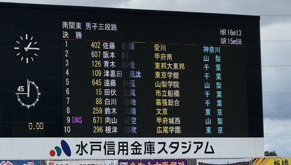 関東大会結果の電光掲示板写真