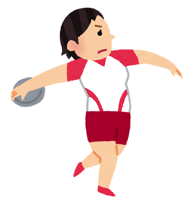 円盤投げをする生徒のイラスト