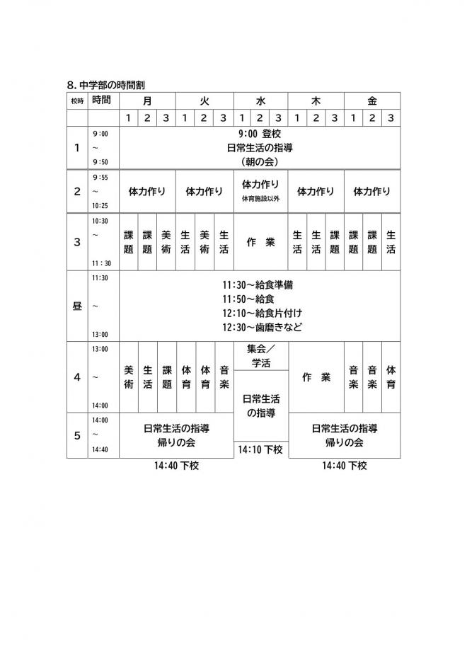 改中学部日課表