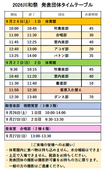 2026発表団体タイムテーブル